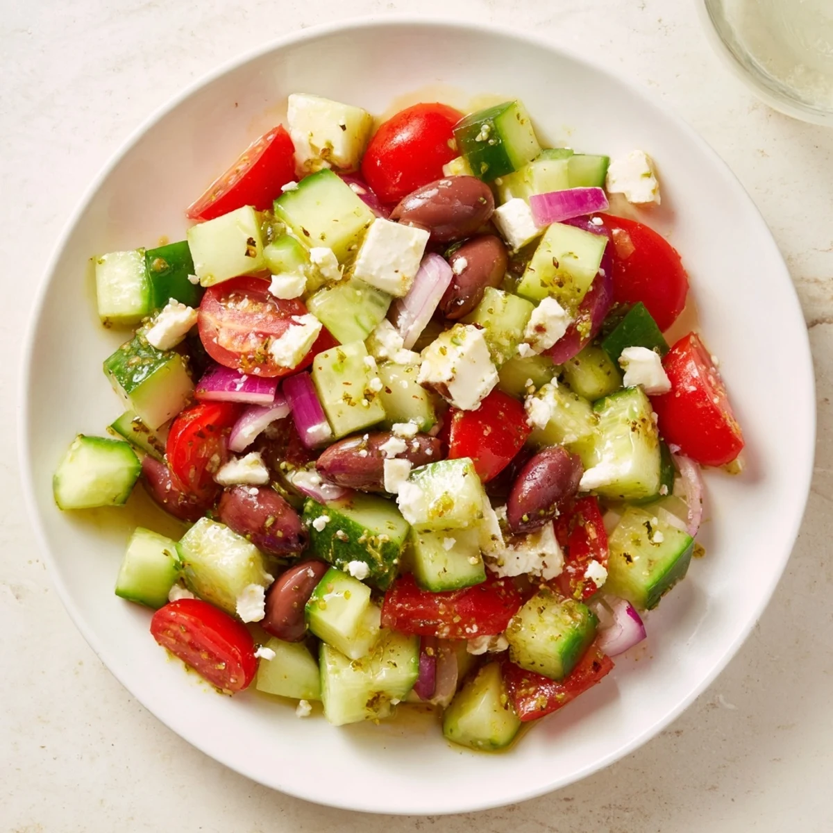 This vibrant Fresh Mediterranean Salad with chickpeas and olives is bursting with flavors and textures for a light meal.