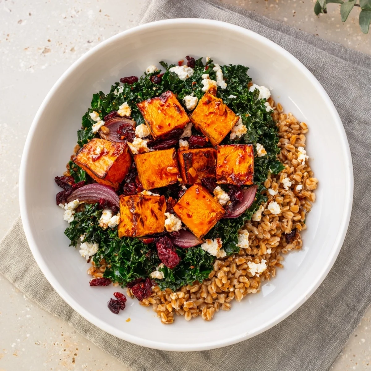 A vibrant Harvest Grain Bowl: you can imagine the sweetness of roasted pumpkin, ready to eat.