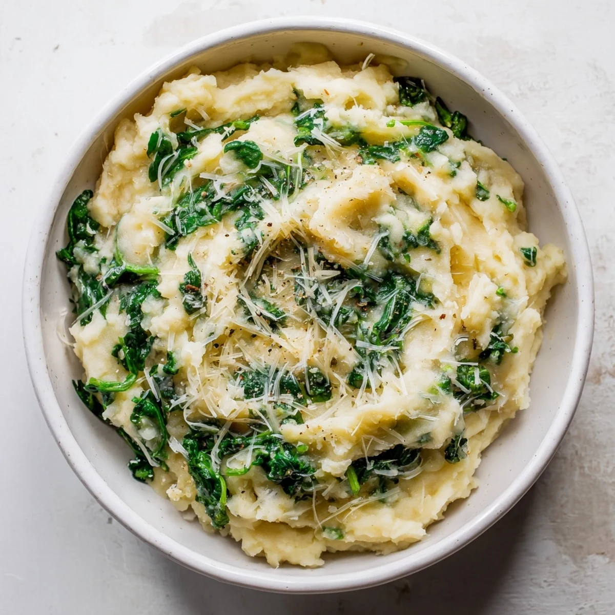 Homemade Creamy Spinach and Parmesan Mashed Potatoes, a comforting, cheesy side perfect with roasted meats.