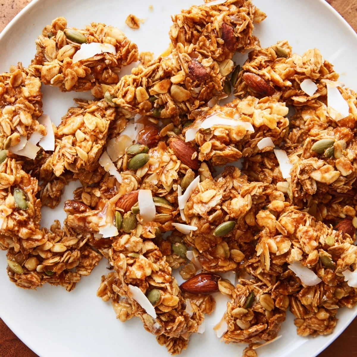 Sweet, oven-baked Honey Nut Granola Clusters offer a delightful blend of oats, nuts, and honey.