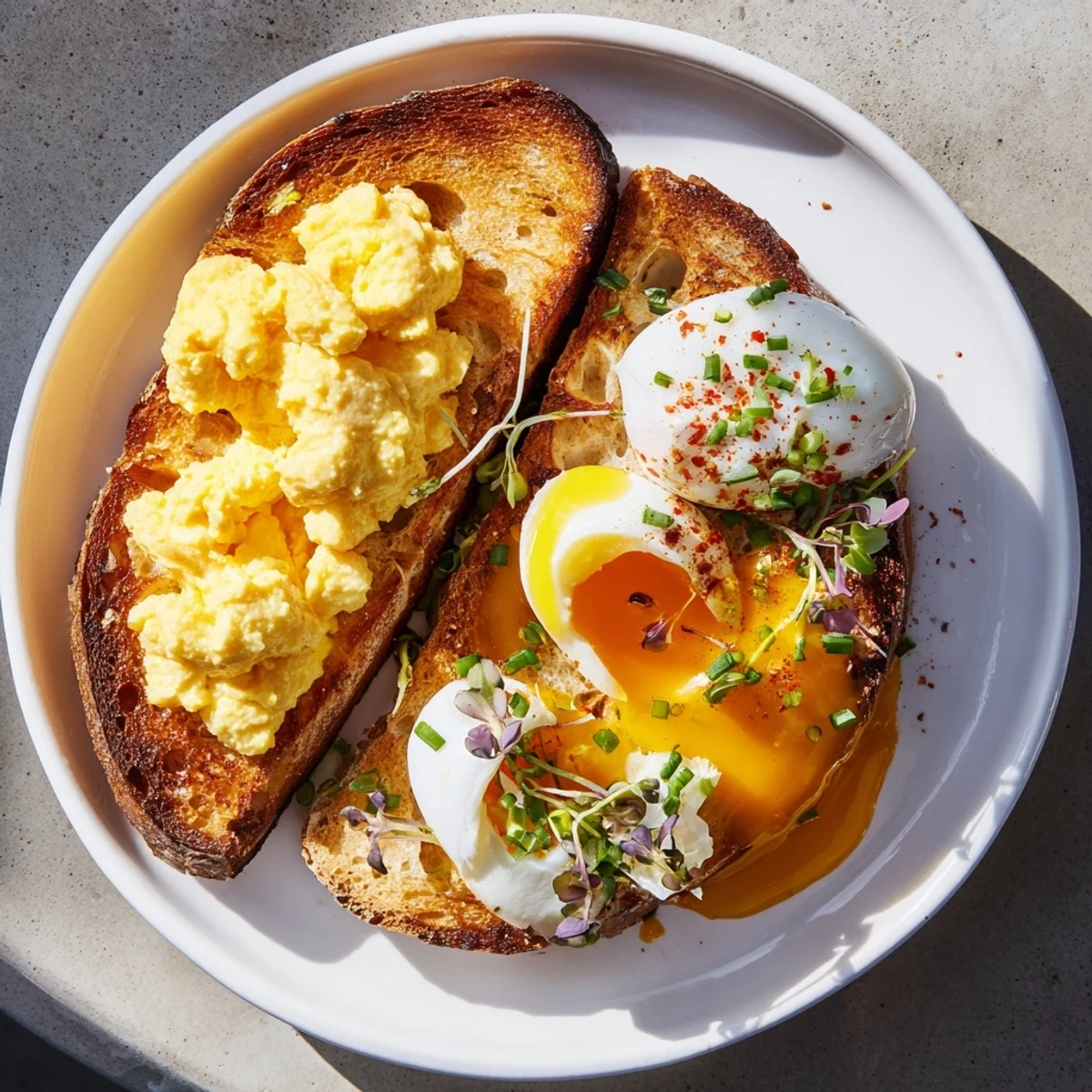 Imagine a plate of beautiful Egg Flight Toast, showcasing perfectly cooked eggs artistically arranged on crusty toast.