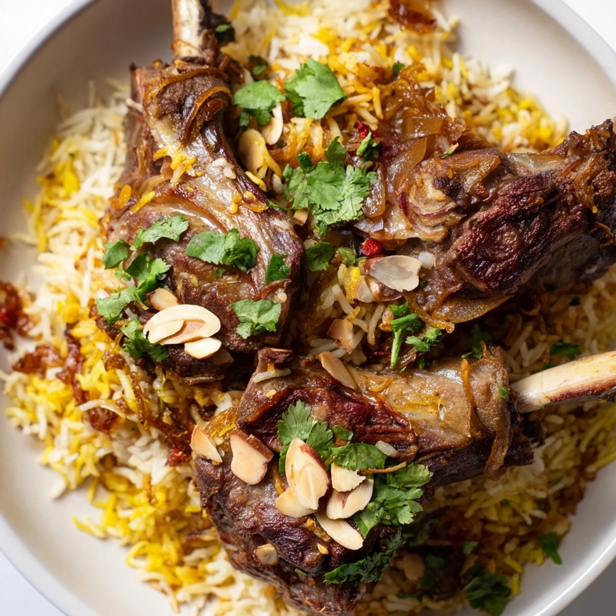 Imagine this flavorful Qatari Majboos: a hearty platter of rice, lamb, and warming spices.