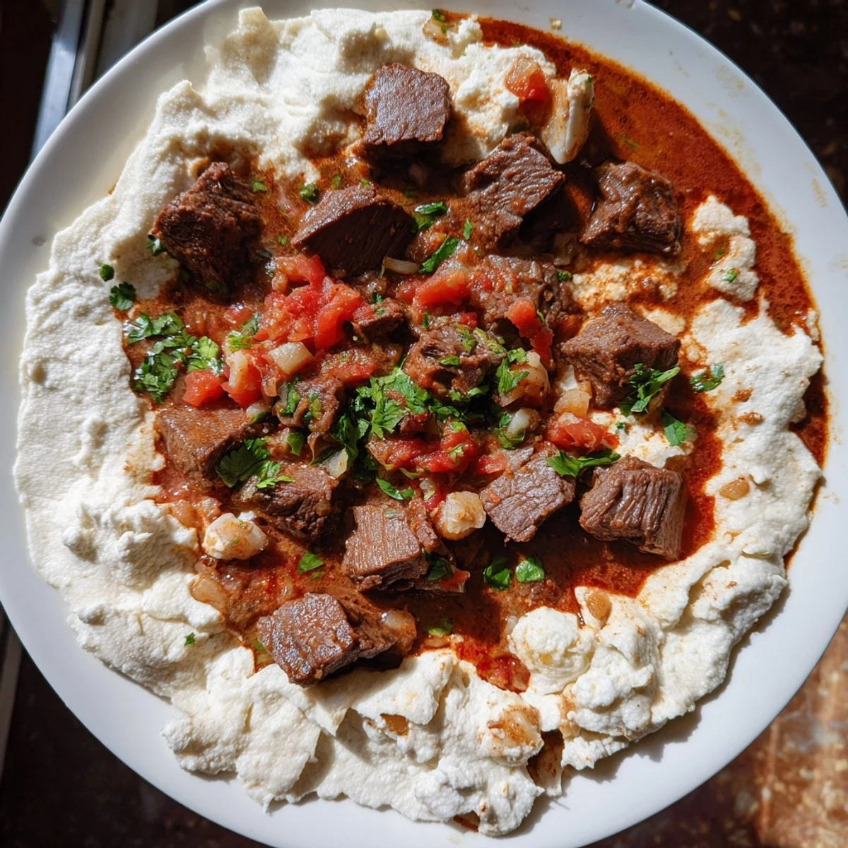 A flavorful bowl of Yemeni Saltah stew, a comforting meat and vegetable stew, ready to enjoy.