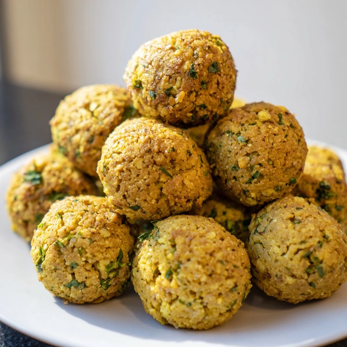 Golden-brown Levantine falafel balls, wonderfully crispy on the outside, ready to be enjoyed with tahini sauce.