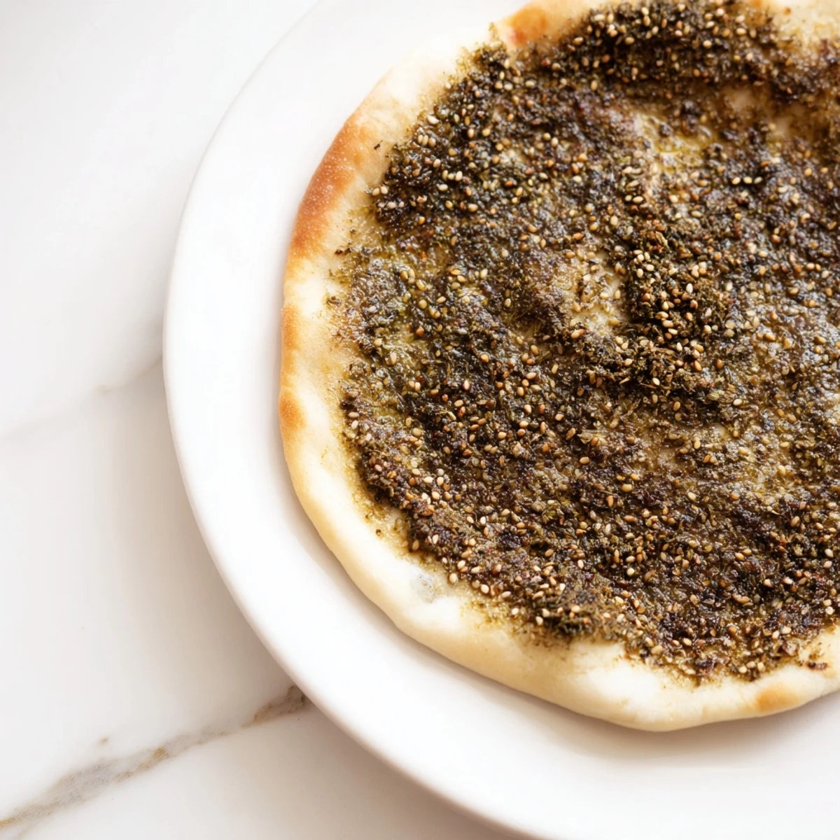 Warm Levantine Zaatar Bread featuring a crispy, golden crust, perfect with Middle Eastern dips.
