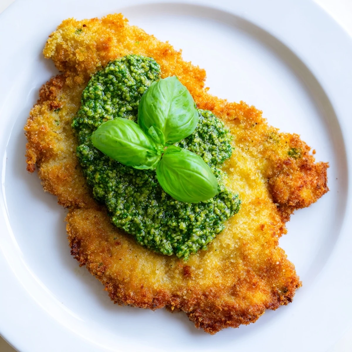 Tender Crispy Pesto Chicken Cutlets are served with lemon wedges, perfect alongside a fresh arugula salad for dinner.