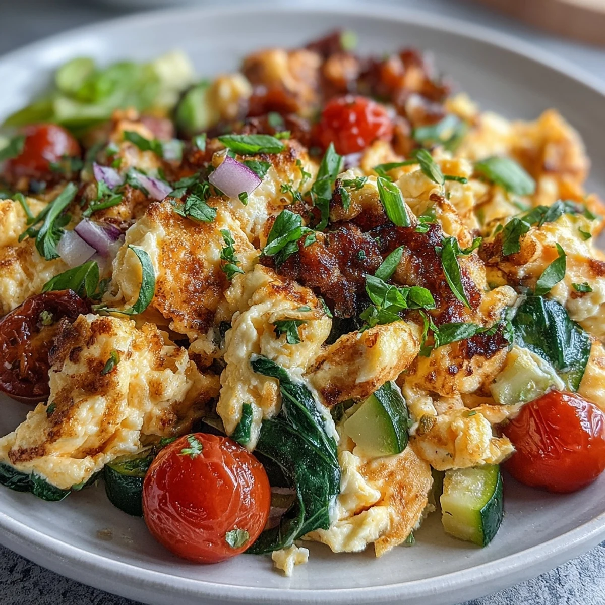 Vibrant egg and vegetable scramble, a healthy, colorful breakfast ready in minutes.