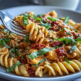A steaming bowl of one-pot creamy tomato basil pasta, perfect for a quick weeknight dinner.