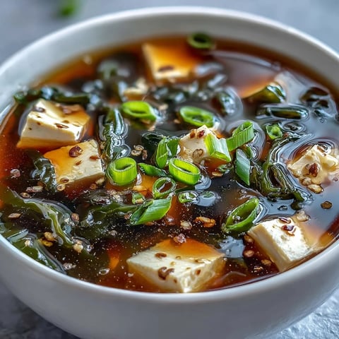Creamy cubes of silken tofu and tender seaweed float in a steaming bowl of homemade miso soup.  