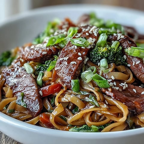 Steaming Korean Beef Noodles feature tender flank steak and crisp broccoli in a glossy soy-ginger sauce over rice noodles.