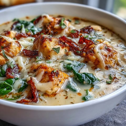 Creamy Garlic Parmesan Chicken Soup in a white bowl, garnished with fresh parsley and extra grated Parmesan for a cozy weeknight dinner.