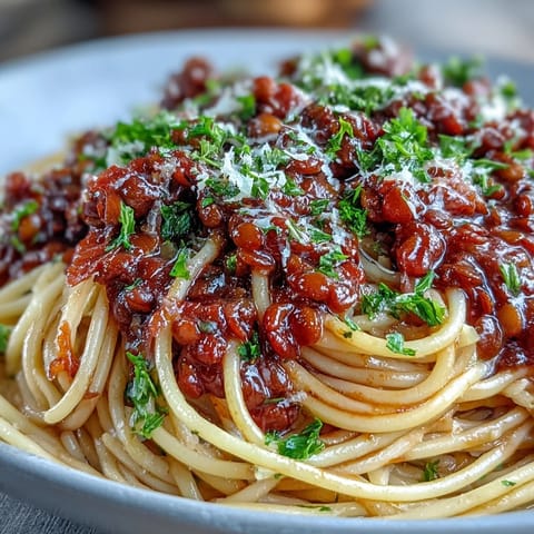 Delicious vegetarian Lentil Bolognese, a comforting and fiber-rich pasta dish perfect for dinner.