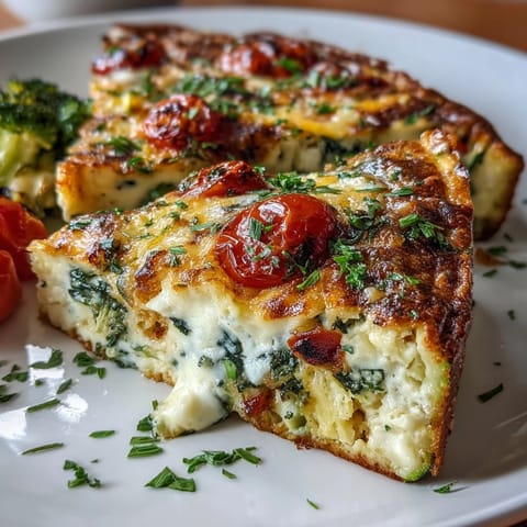 Colorful vegetable frittata bubbling and golden, ready to be served for brunch.