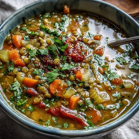 A rustic pot of Mung Bean Soup simmering with aromatics and bright diced carrots.