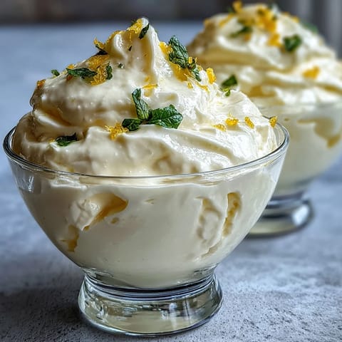 A serving of Lemon Fool with a spoon nearby, showcasing its creamy lemon dessert texture and bright citrus hue.