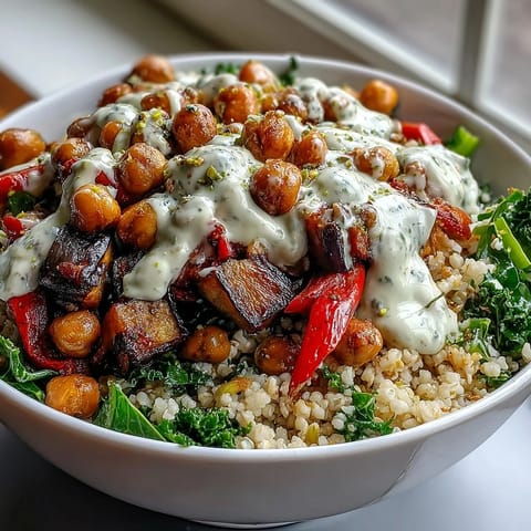 Close-up of a colorful Mediterranean Buddha Bowl Meal Prep featuring steamed kale, pistachios, and golden roasted vegetables, ready for a healthy weekly lunch.