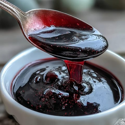 Glossy black currants muddle with sugar for a vibrant Black Currant Shrub syrup before vinegar infusion.