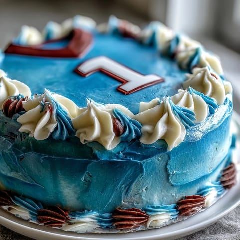 Graduation sports jersey cake with bold team colors and personalized number, ready to celebrate a special milestone.