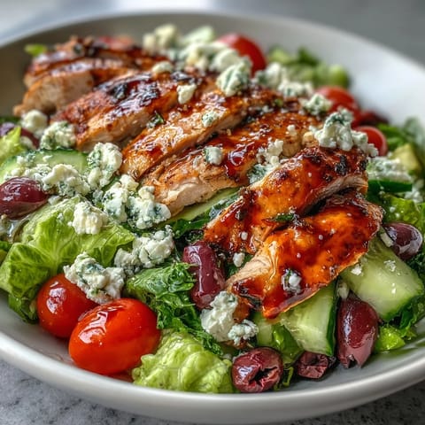 A colorful Greek salad bowl with juicy grilled chicken, fresh veggies, and creamy feta on a white plate.
