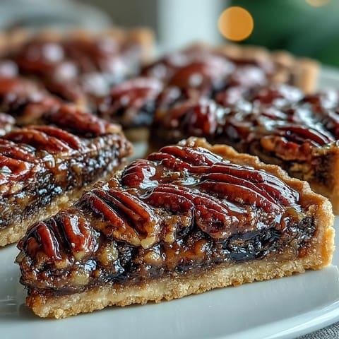 A rich Kentucky Derby chocolate bourbon pecan tart with glossy chocolate filling and toasted pecans in a golden crust.
