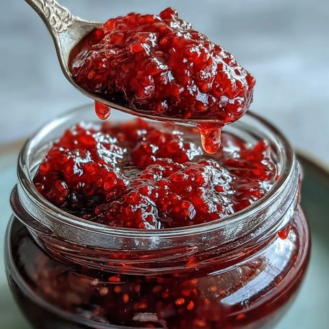 Homemade Raspberry Lemon Chia Jam, showcasing thick berries, perfect for breakfast toast.
