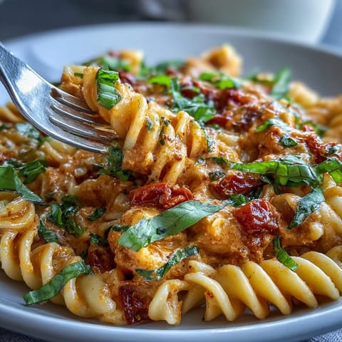 A steaming bowl of one-pot creamy tomato basil pasta, perfect for a quick weeknight dinner.