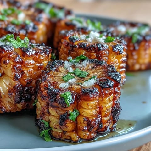 Grilled corn ribs with chili lime butter, charred and glistening with citrus zest.