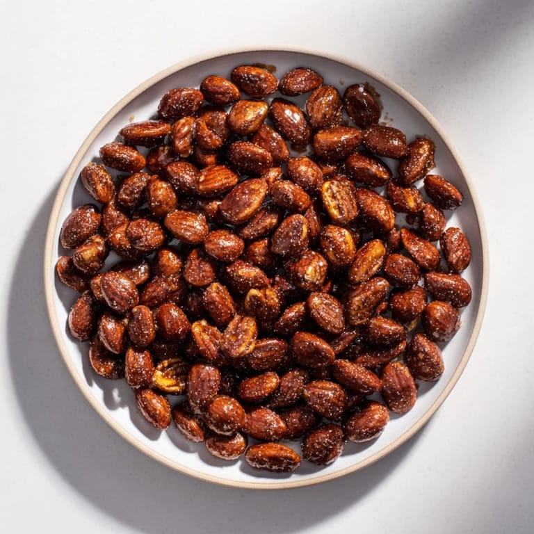 Perfectly roasted Simple Garlic-Honey Pecans, offering a satisfying crunch coated in a flavorful honey and garlic glaze for your enjoyment.