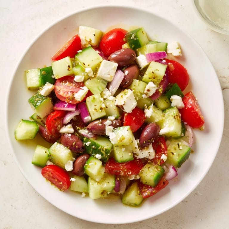 This vibrant Fresh Mediterranean Salad with chickpeas and olives is bursting with flavors and textures for a light meal.