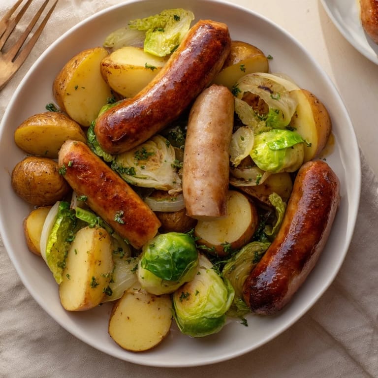 Flavor-packed All-in-One Pan Sausage and Cabbage Bake, perfect for a cozy, gluten-free weeknight dinner.