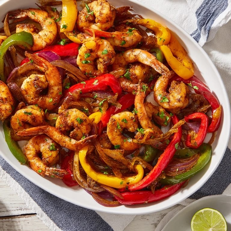 Juicy sheet pan shrimp fajitas, bursting with Tex-Mex flavors, ideal for a quick and delicious weeknight dinner.