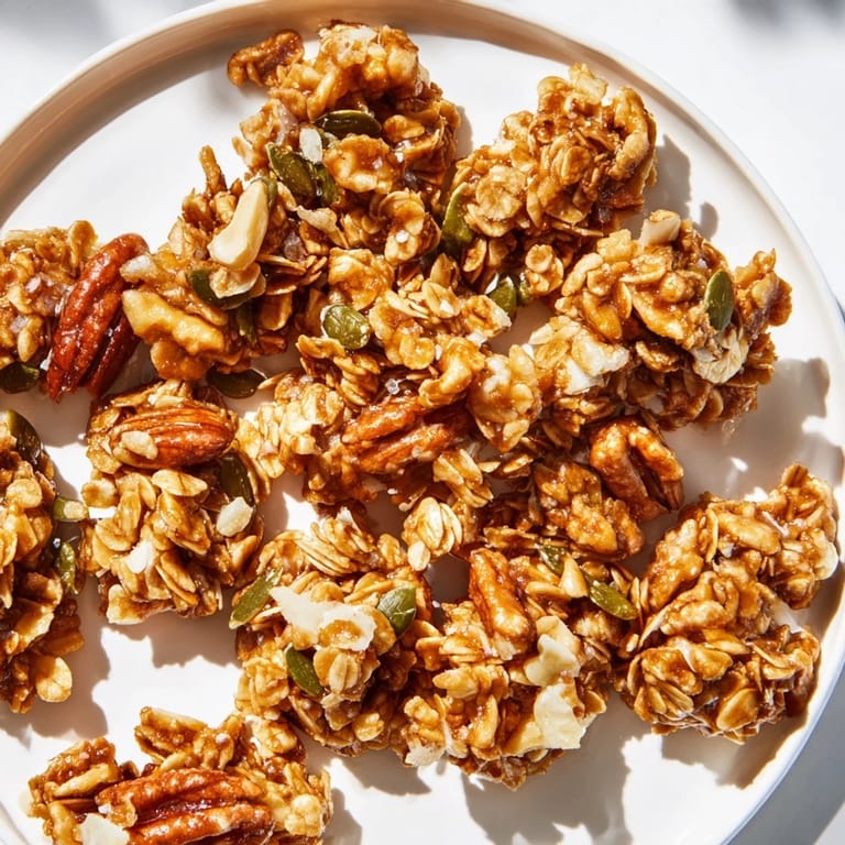 Imagine crispy Honey Nut Granola Clusters, with a hint of cinnamon—delicious breakfast cereal or topping.
