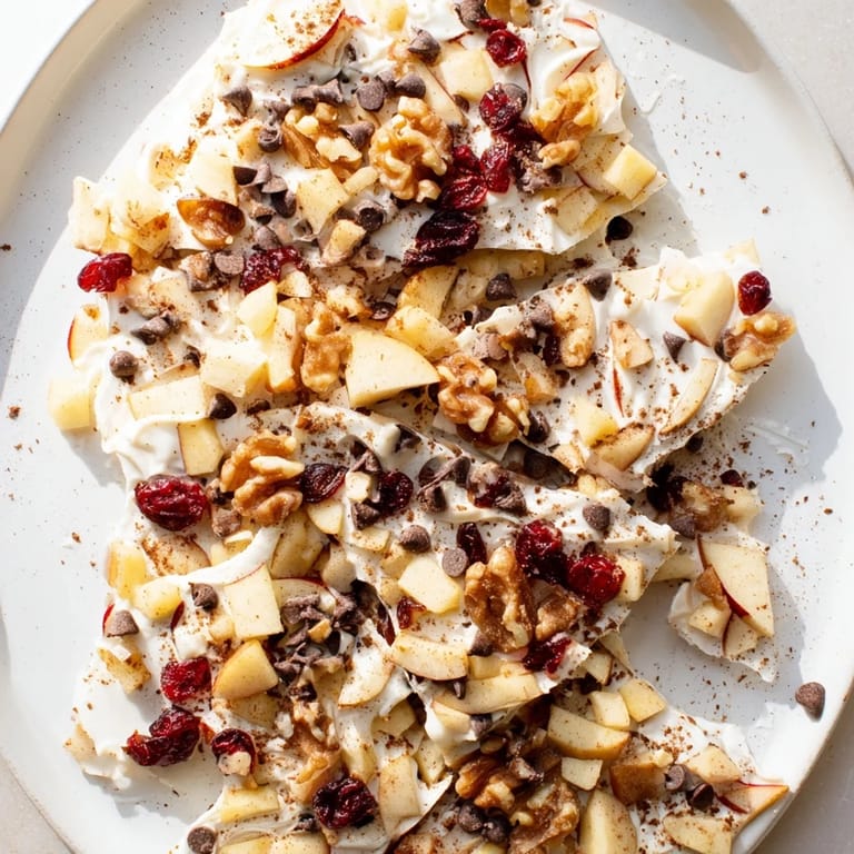 Creamy Greek yogurt transforms into a frozen Apple Cinnamon Yogurt Bark, a perfectly balanced snack.