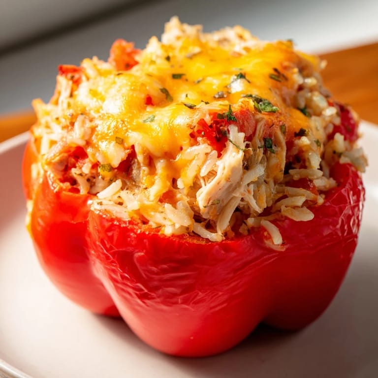 Overfilled Cheesy Chicken Stuffed Peppers, steaming hot, oozing cheese, a comforting baked dinner recipe.