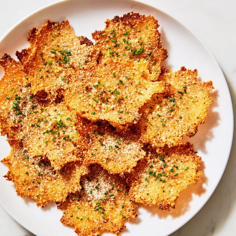 Close-up of crispy Cottage Cheese Chips, showing their golden edges and a delightful, savory aroma.