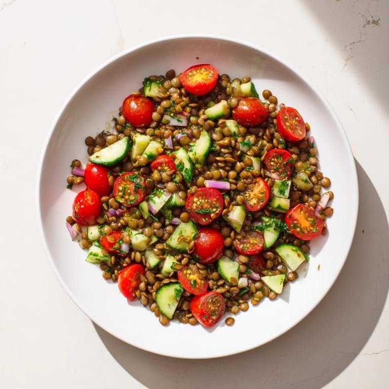 This image highlights a hearty Lentil Salad—a delicious, vibrant meal ready to serve and enjoy.