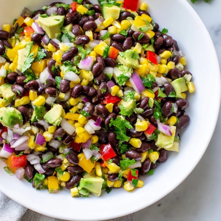 Freshly tossed Southwest Black Bean Salad, featuring plump black beans and sweet corn.