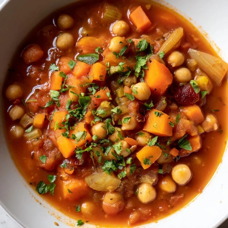 A hearty, vibrantly spiced North African Harira Soup, perfect for a cozy, comforting meal on a cold day.