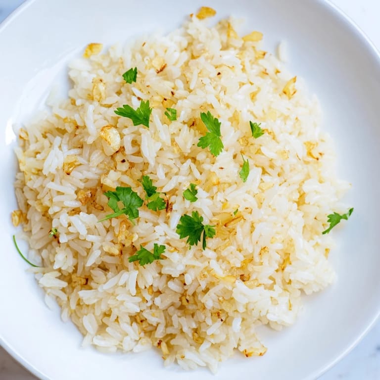 Steamed jasmine rice with minced garlic, fresh cilantro garnish, ready in 25 minutes.