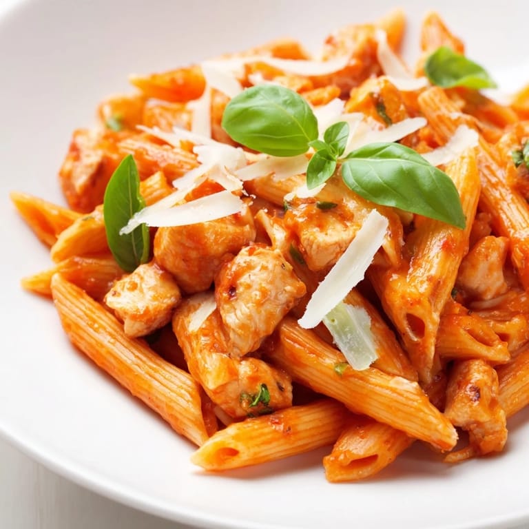 Homemade Tomato Basil Chicken Pasta served in a rustic ceramic bowl, ready for a quick and flavorful weeknight dinner.