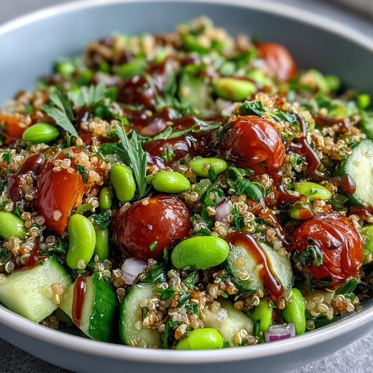 Colorful Edamame and Quinoa Salad, a healthy, protein-packed lunch option.