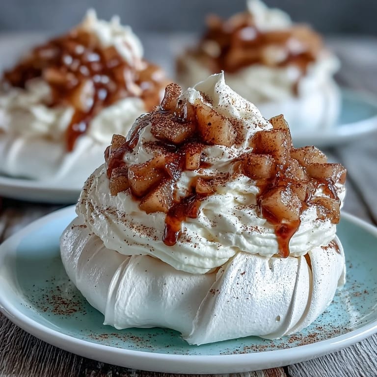 Topping Mini Hot Toddy Pavlovas with whipped cream and poached pears for a cozy dessert.