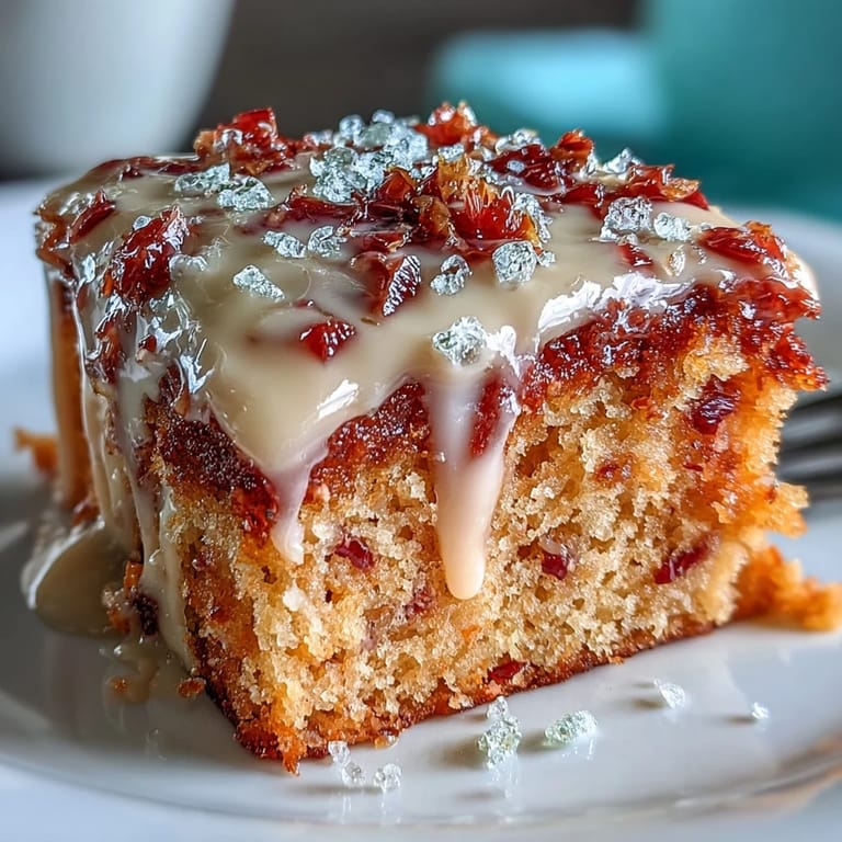 A Heavenly Blood Orange Yogurt Cake drizzled with luscious, glossy blood orange icing, served on a rustic white plate for a bright dessert.