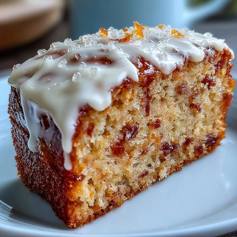 Perfectly glazed Heavenly Blood Orange Yogurt Cake garnished with fresh orange slices and mint leaves, ideal for a sunny breakfast or coffee break.