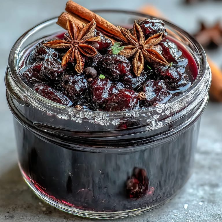 A freshly poured glass of deep purple Homemade Spiced Blackcurrant Vodka Liqueur sits beside fresh berries.