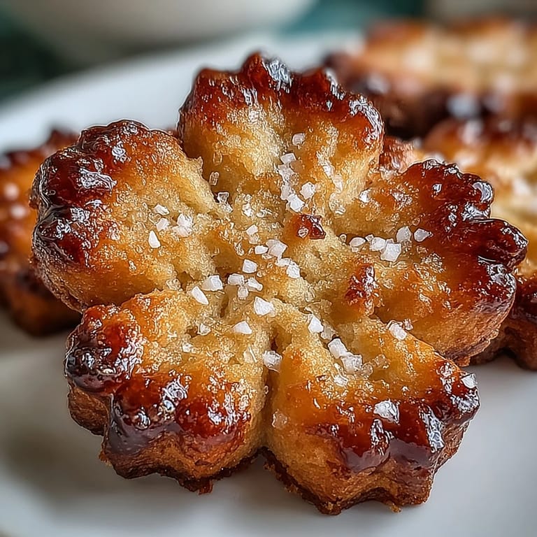 Delicate, buttery shortbread cookies in floral shapes, dusted with powdered sugar for a sweet finish.
