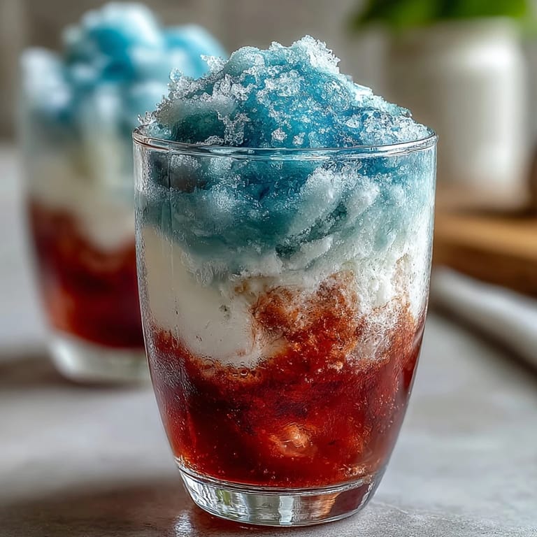 Festive Red, White, and Blue Jello Cups: clear cups filled with colorful gelatin stripes, topped with whipped cream and fresh berries for a party-ready treat.