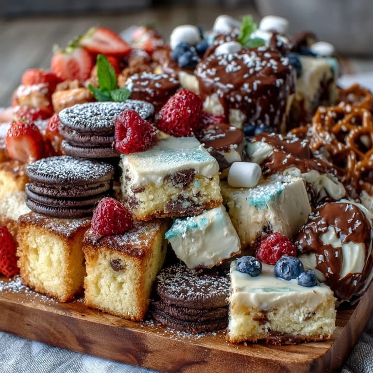 A colorful assortment of lemon loaf, chocolate chip cookies, and fudgy brownie squares arranged for easy sharing at any party.