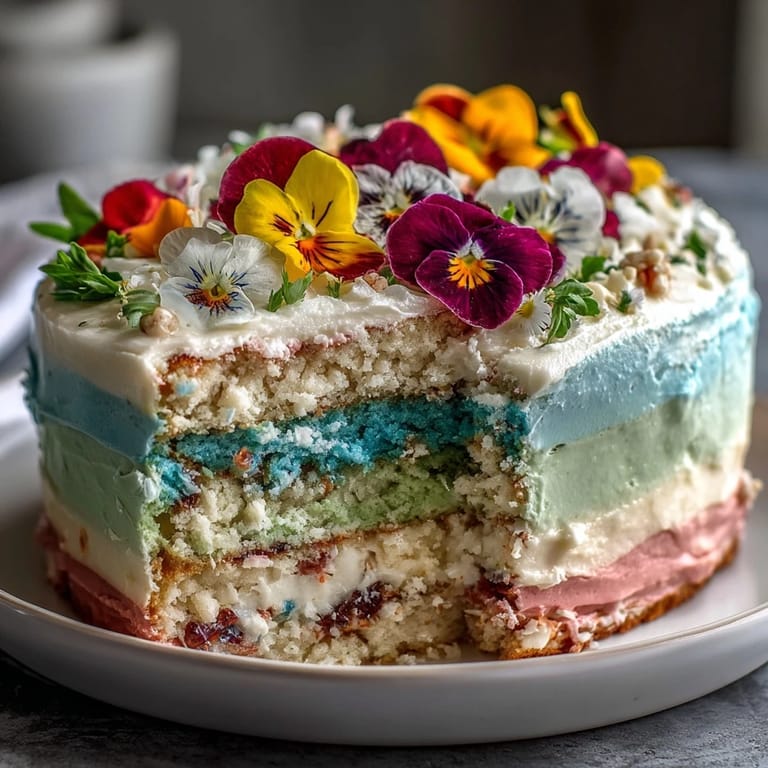 Beautiful gradient ombre cake featuring edible blossoms, ideal for festive spring dessert tables.