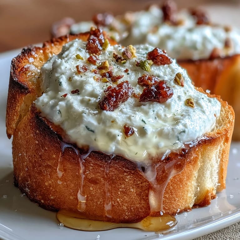 Elegant Whipped Ricotta Bruschetta appetizer, perfect for easy entertaining.